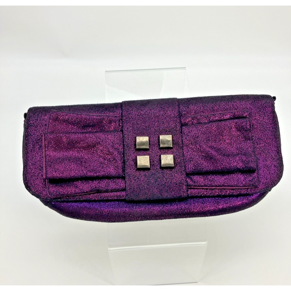 Claires Purple Black Sparkle Bow Clutch Bag Whimsygoth Purse Punk Grunge Y2K